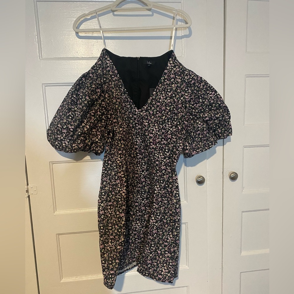 Lulus floral- Mini bodycon Dress-Puff sleeve